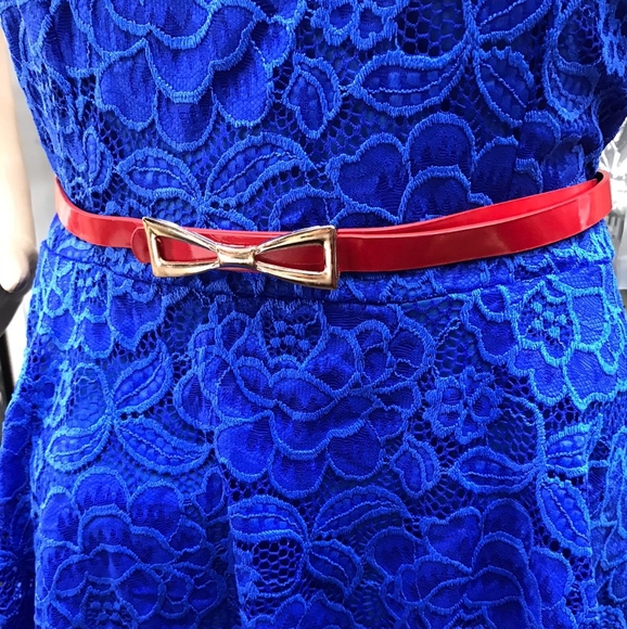 Colbalt Blue Sleeveless Sleeve Floral Lace Overlay - Picture 4 of 4